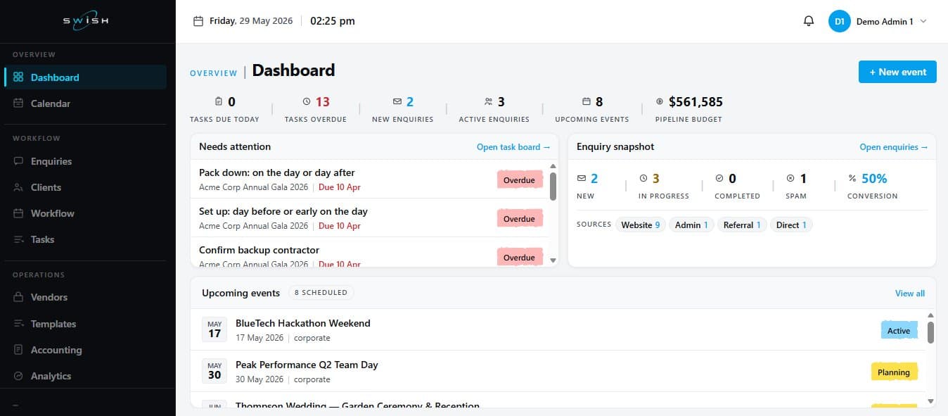 Event management admin portal