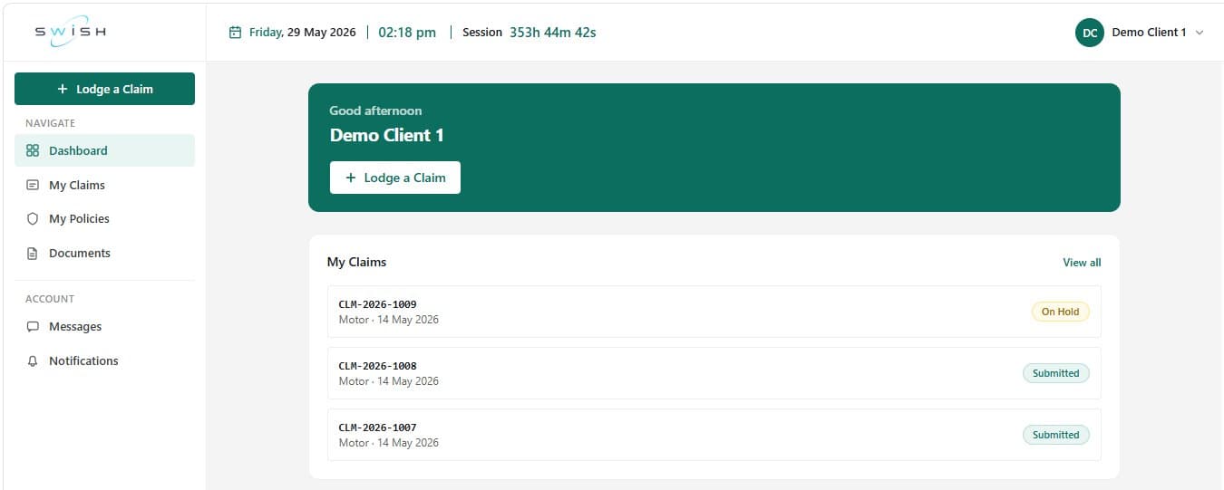 Insurance client dashboard